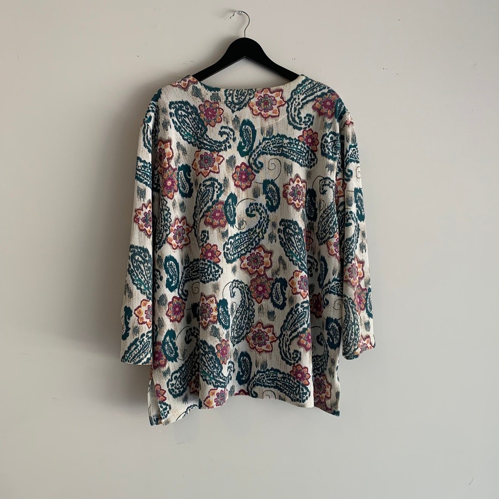 Vintage C.S.T. Sport Paisley Floral Knit Top 3X Teal Magenta Padded Shoulder - Picture 2 of 5
